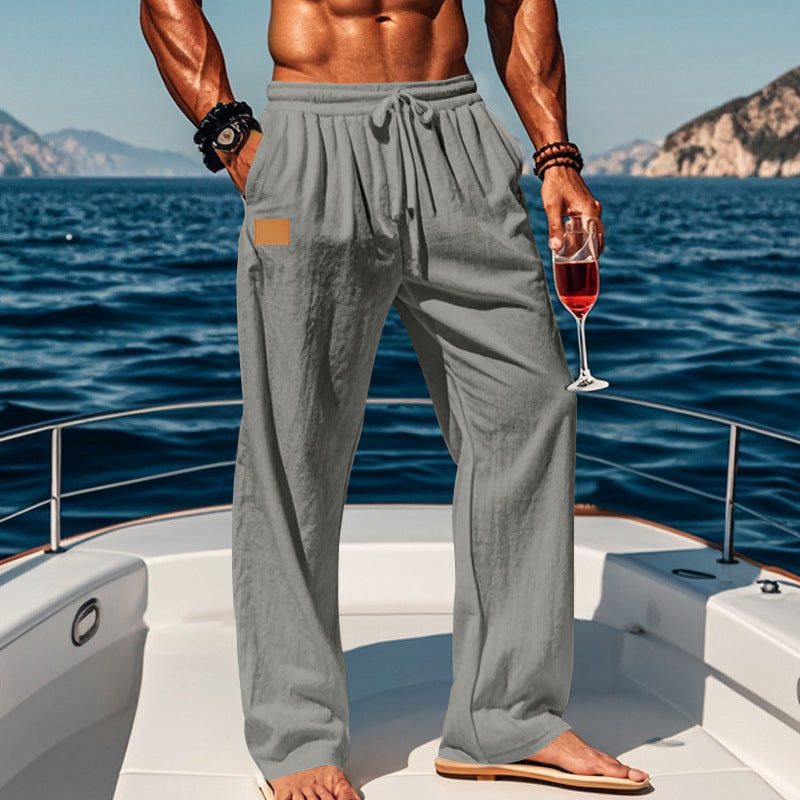 Cotton Drawstring Straight Leg Trousers for Men - View 4