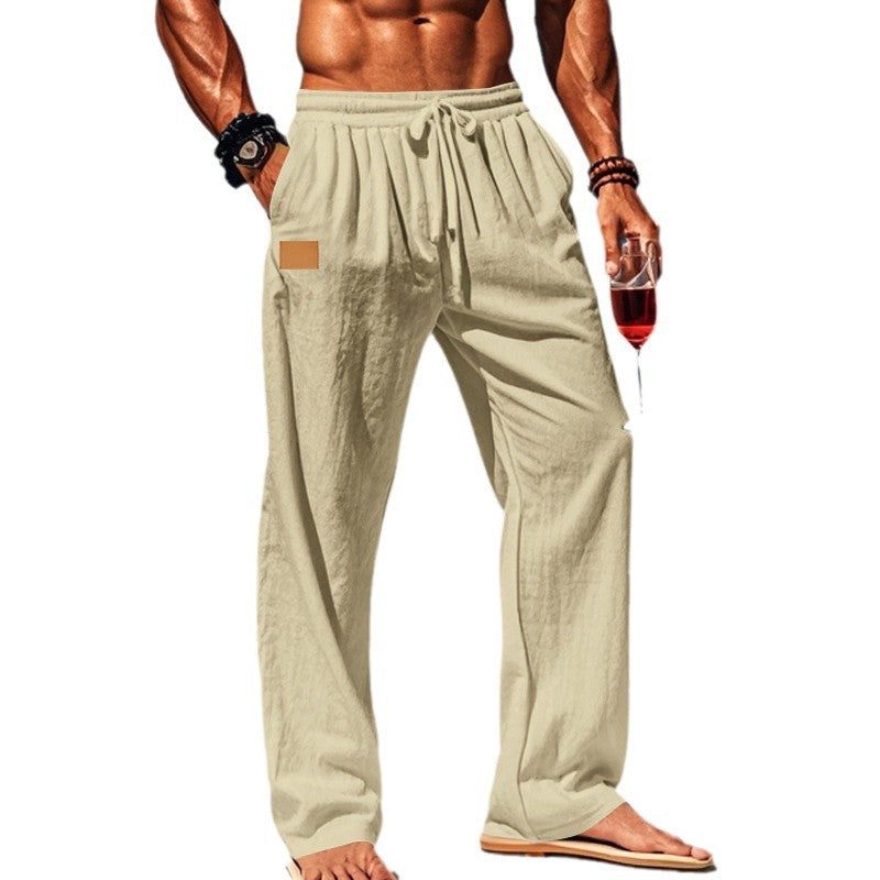 Cotton Drawstring Straight Leg Trousers for Men - View 5