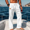 Cotton Drawstring Straight Leg Trousers for Men - White