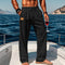 Cotton Drawstring Straight Leg Trousers for Men - Black