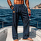 Cotton Drawstring Straight Leg Trousers for Men - Navy