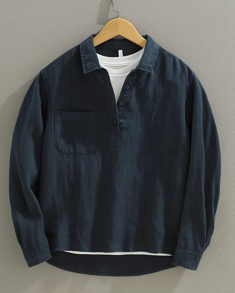 Cotton-Linen Popover Shirt for Men