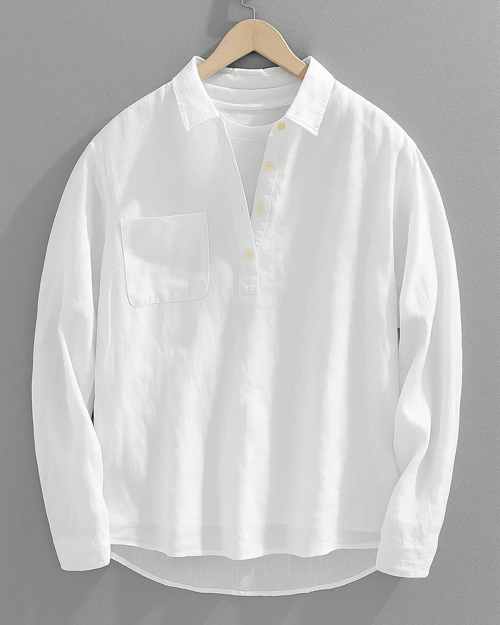 Cotton-Linen Popover Shirt for Men - White