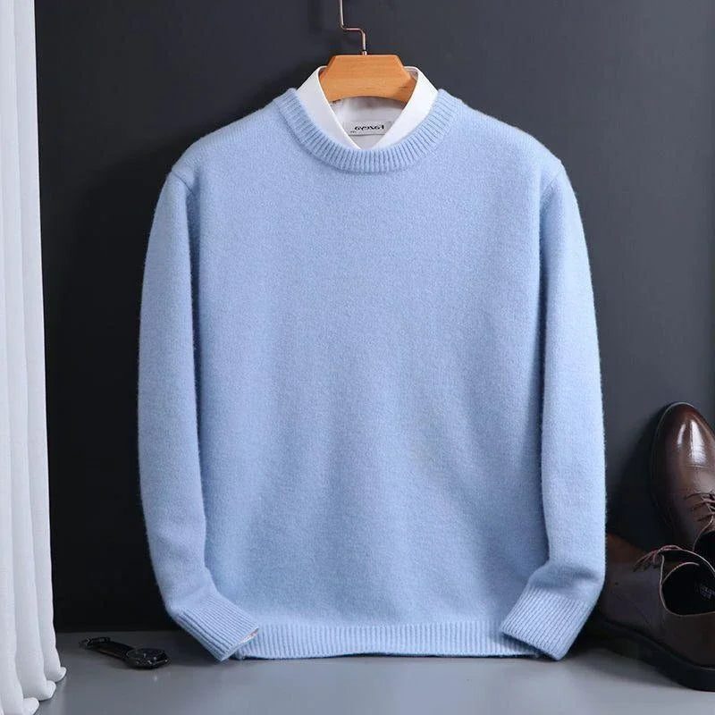 Crew Neck Ribbed Knit Jumper for Men - Light Blue