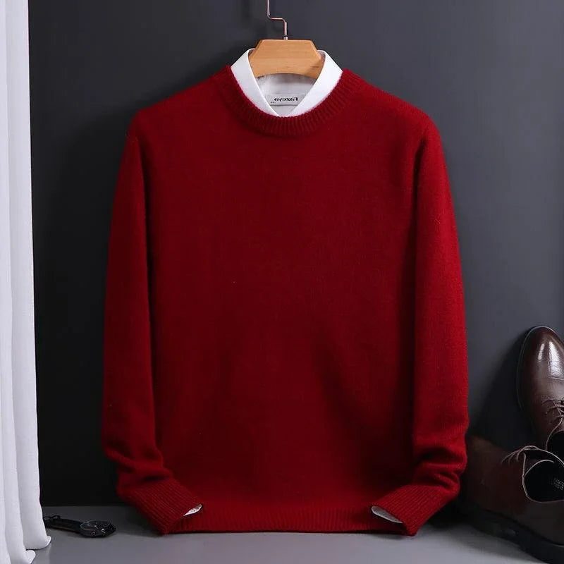 Crew Neck Ribbed Knit Jumper for Men - Rust Red