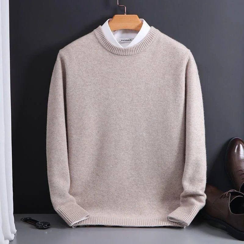 Crew Neck Ribbed Knit Jumper for Men - Camel