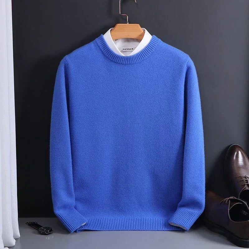 Crew Neck Ribbed Knit Jumper for Men - Blue
