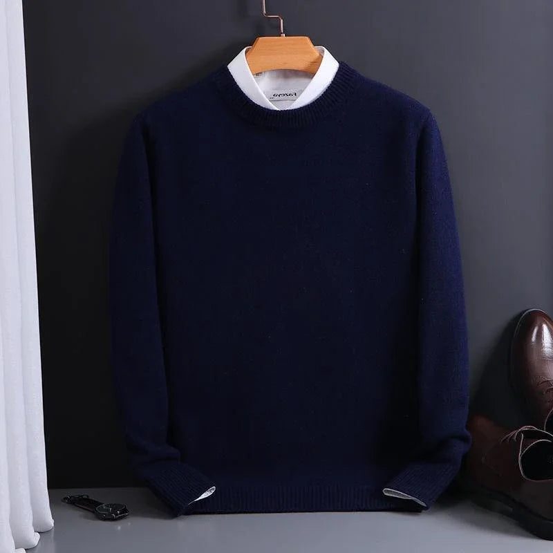 Crew Neck Ribbed Knit Jumper for Men - Navy
