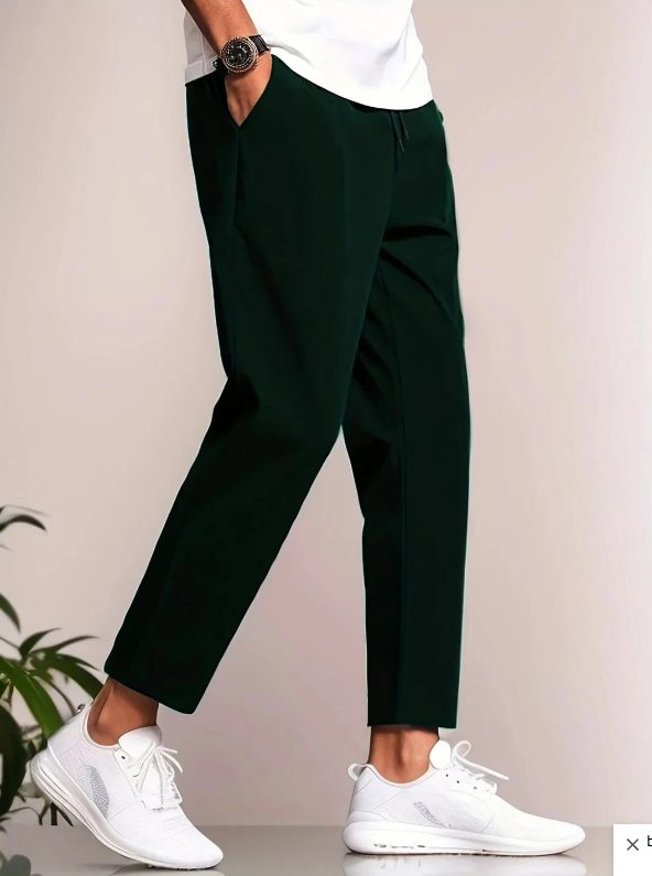 Cropped Tapered Leg Trousers for Men - Dark Green