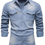 Button-Down Denim Shirt for Men - Light Blue