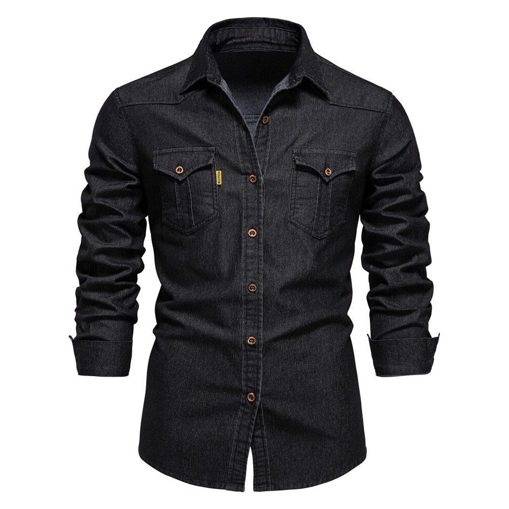 Button-Down Denim Shirt for Men - Black