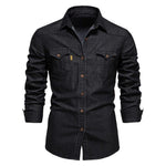 Button-Down Denim Shirt for Men - Black