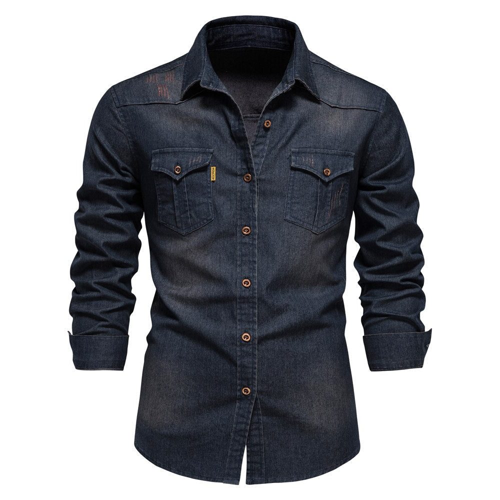 Button-Down Denim Shirt for Men - Navy