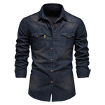Button-Down Denim Shirt for Men - Navy