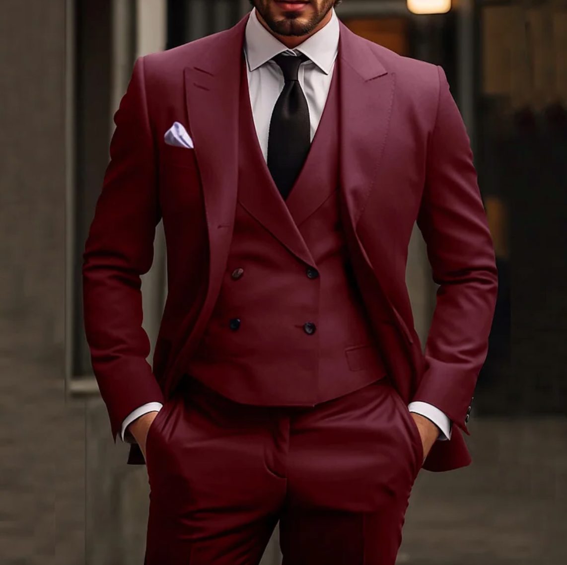 Double-Breasted Blazer Set for Men - Burgundy