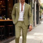 Double-Breasted Linen Blazer Suit Set for Men