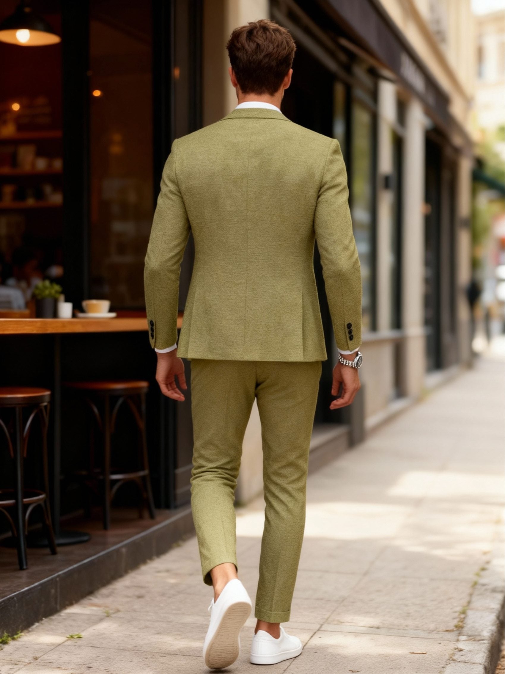 Double-Breasted Linen Blazer Suit Set for Men - View 3