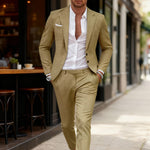 Double-Breasted Linen Blazer Suit Set for Men - View 4