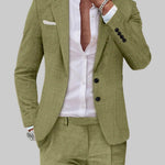 Double-Breasted Linen Blazer Suit Set for Men - View 5