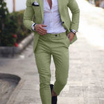 Double-Breasted Linen Blazer Suit Set for Men - grün