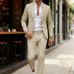 Double-Breasted Linen Blazer Suit Set for Men - beige