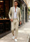 Double-Breasted Linen Blazer Suit Set for Men - beige