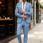 Double-Breasted Linen Blazer Suit Set for Men - blau