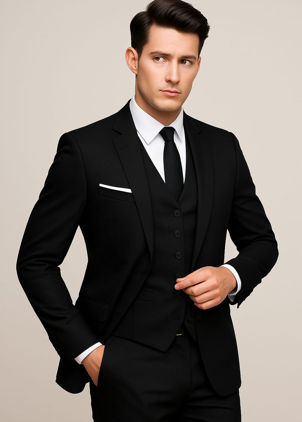 Double-Breasted Three-Piece Suit for Men - Black