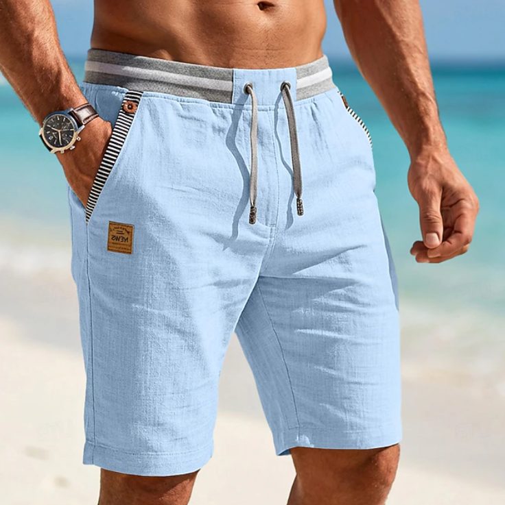 Drawstring Linen Shorts for Men - Sky Blue