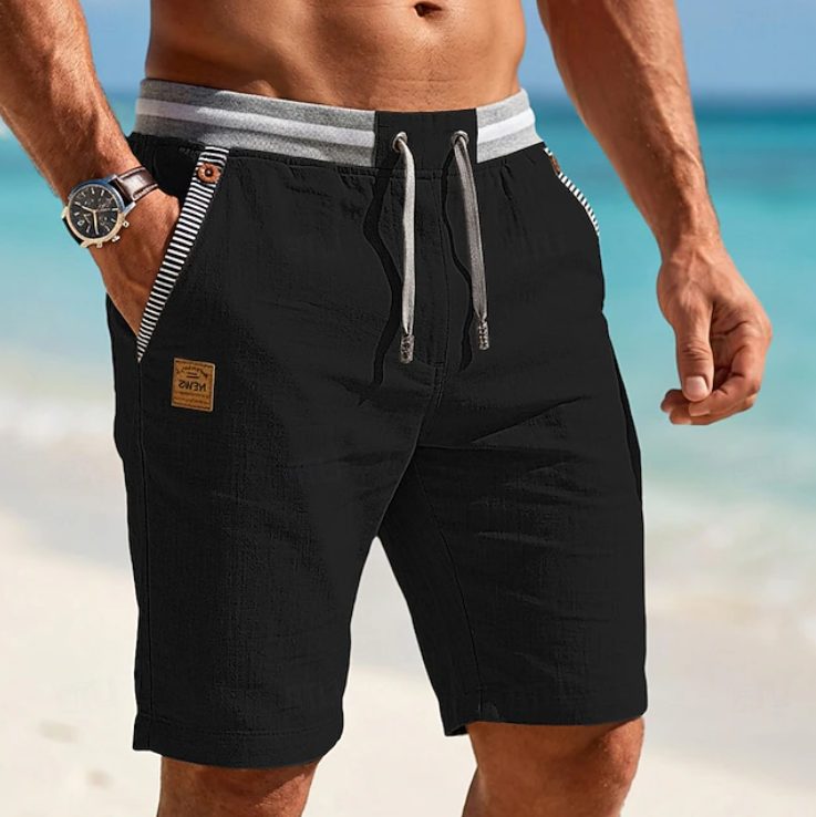 Drawstring Linen Shorts for Men - Black