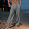 Drawstring Linen Straight Leg Trousers for Men - Dark Gray