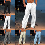 Drawstring Linen Straight Leg Trousers for Men - View 2