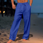 Drawstring Linen Straight Leg Trousers for Men - Blue
