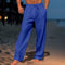 Drawstring Linen Straight Leg Trousers for Men - Blue