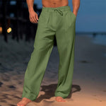 Drawstring Linen Straight Leg Trousers for Men - Green