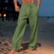 Drawstring Linen Straight Leg Trousers for Men - Green
