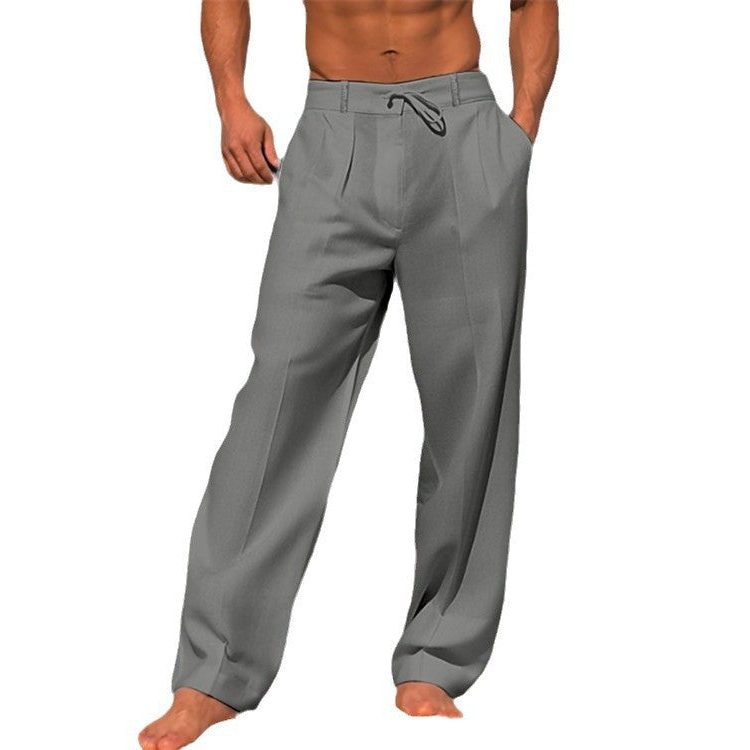 Drawstring Linen Straight Leg Trousers for Men - View 8