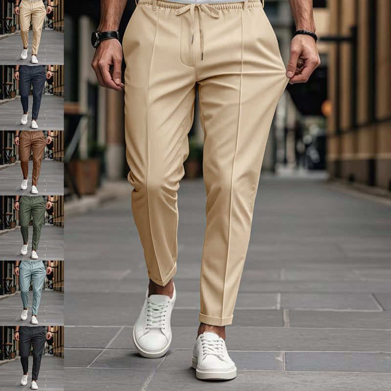 Drawstring Straight Leg Chino Trousers for Men