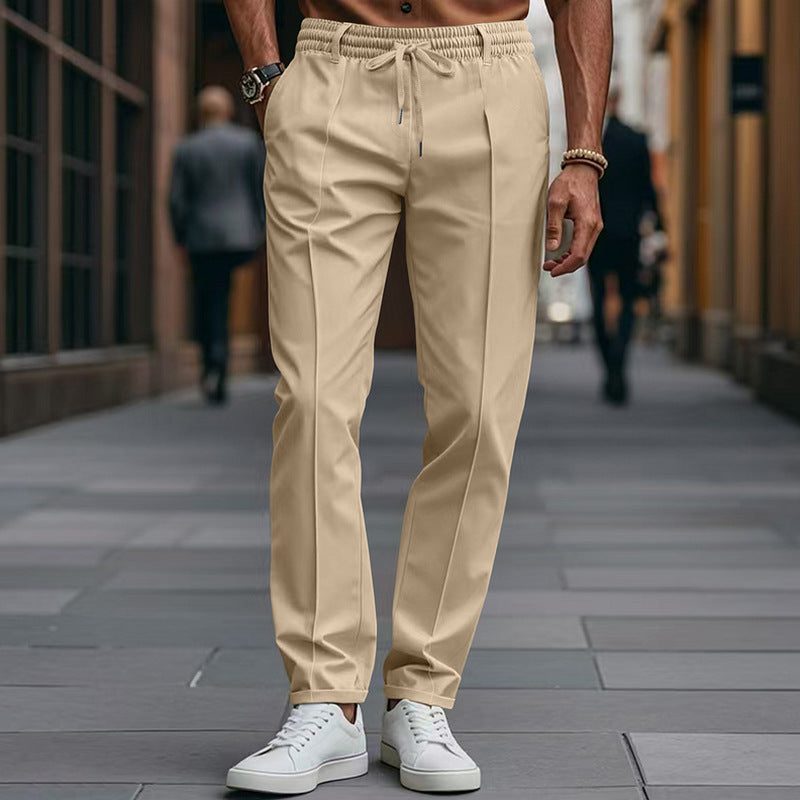 Drawstring Straight Leg Chino Trousers for Men - Khaki