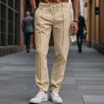 Drawstring Straight Leg Chino Trousers for Men - Khaki