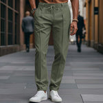 Drawstring Straight Leg Chino Trousers for Men - Olive Green