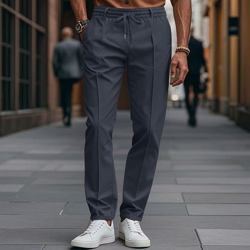 Drawstring Straight Leg Chino Trousers for Men - Navy Blue