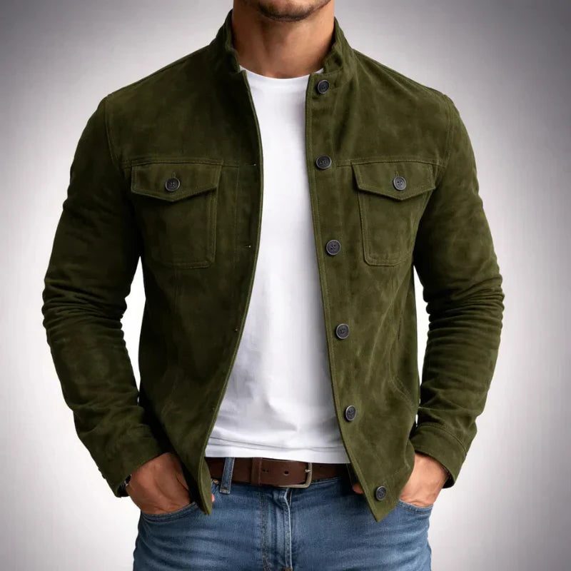 Suede Button-Front Shirt Jacket for Men
