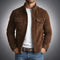 Suede Button-Front Shirt Jacket for Men - Dark Brown