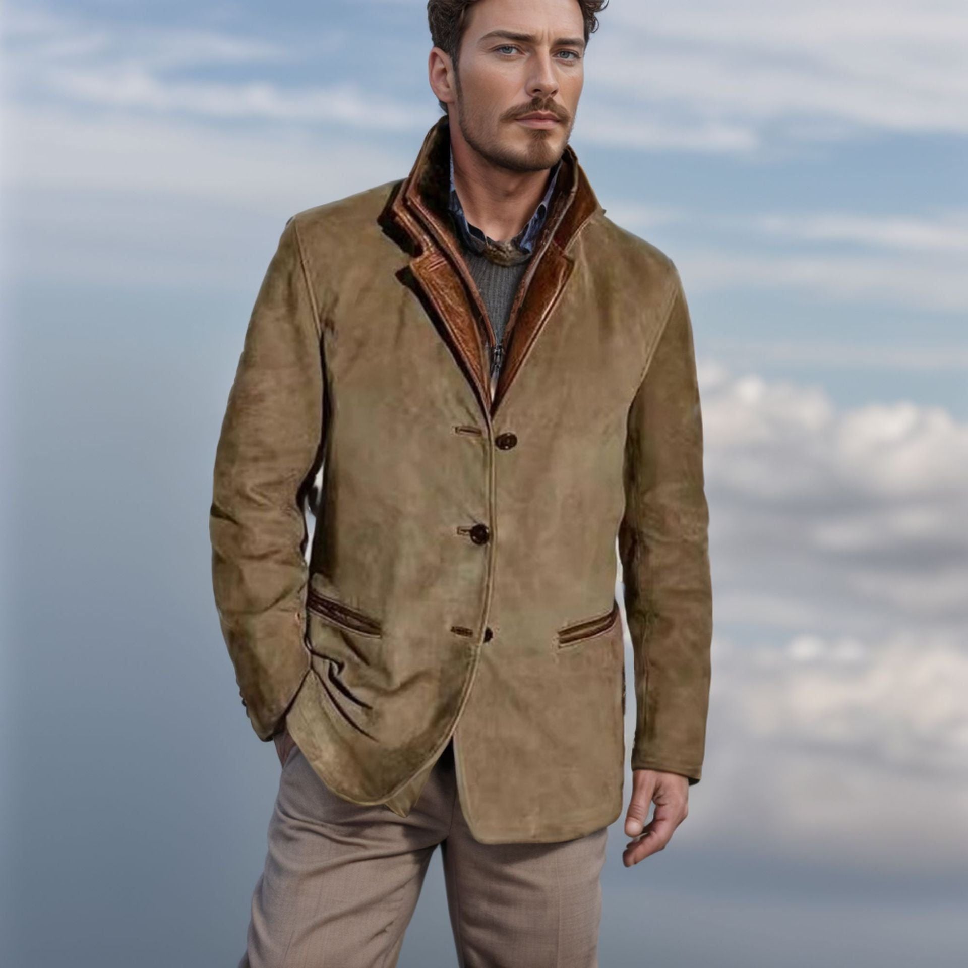 Suede Lapel Collar Blazer for Men