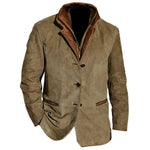 Suede Lapel Collar Blazer for Men - Khaki