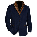Suede Lapel Collar Blazer for Men - Navy