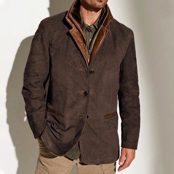 Suede Lapel Collar Blazer for Men - Brown