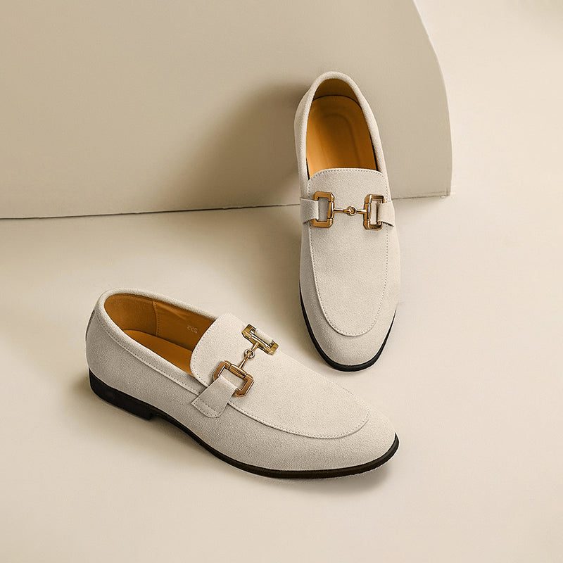 Suede Loafer with Metal Accent for Men - Beige