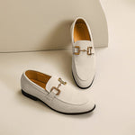 Suede Loafer with Metal Accent for Men - Beige